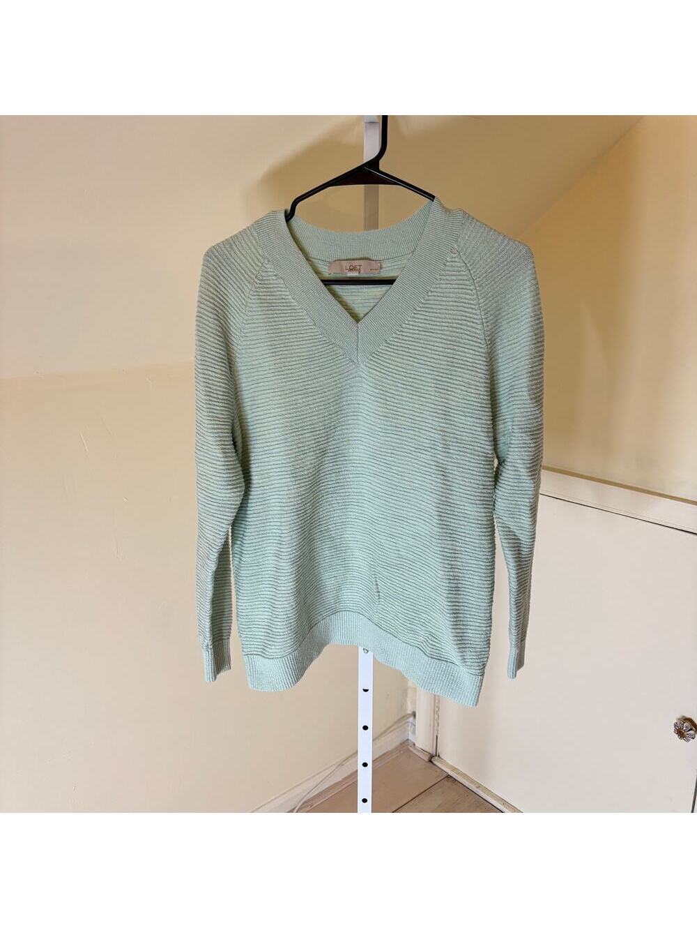 Loft EUC Women's Ribbed V-Neck Pullover Sweater Light Green Size XXSP